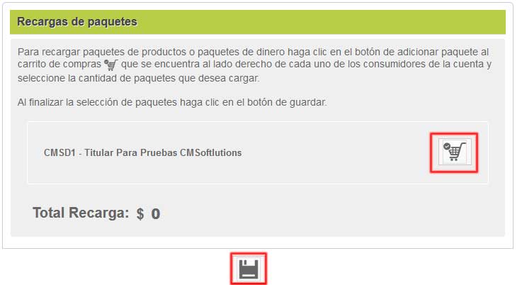 Pantalla de recargas